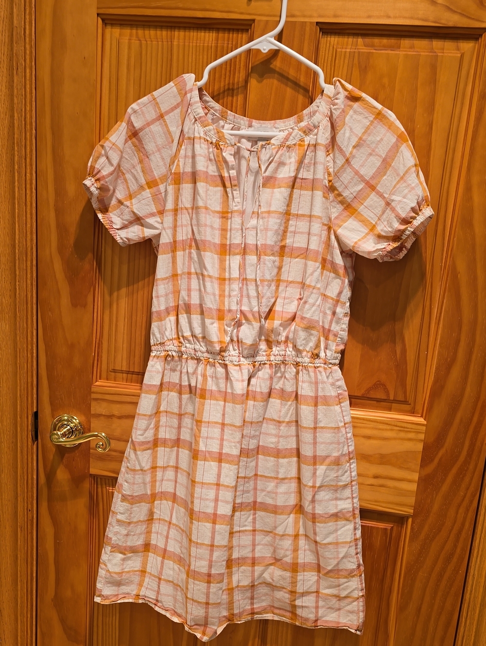 LOFT Pink and Orange Plaid Cotton Dress